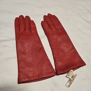 NWT Vintage 1980s Fownes Red Leather Chic Winter Dress Gloves Lined Size 6 1/2